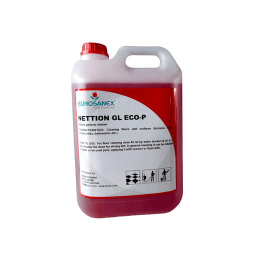 The NETTION GL ECO-P apple scented cleaner is a highly effective all-purpose cleaner for all kinds of floor and washable surfaces for professional hygiene in Qatar.