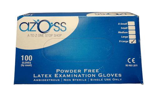 Azoss Latex Powder Free Gloves, Latex gloves offer flexibility, elasticity, dexterity, tactile sensitivity, comfort, and fit. They have good mechanical resistance and successfully form a barrier to bodily fluid and other infectious substances.