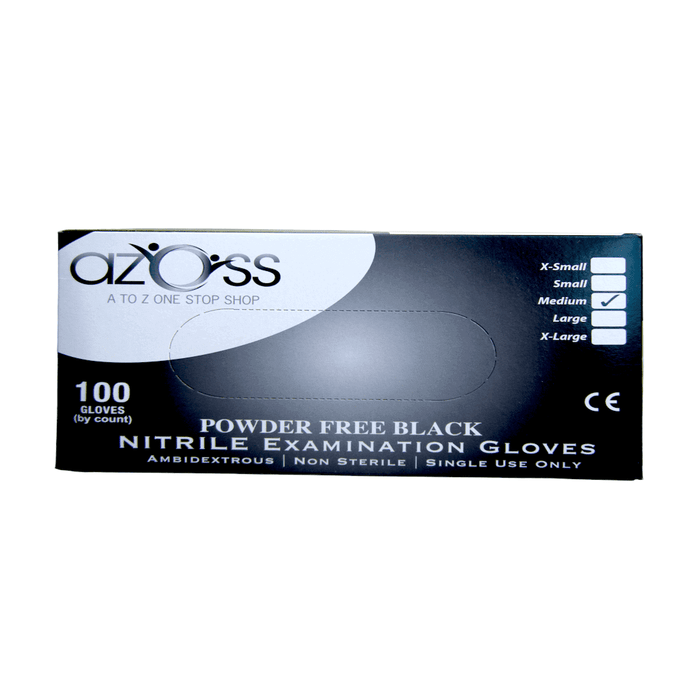 AZOSS | Black Nitrile Powder Free Disposable Glove, Pkt 100 - Medium, Shop Online in Qatar