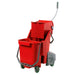 Red bucket dual-compartment bucket system that separates clean and dirty water.