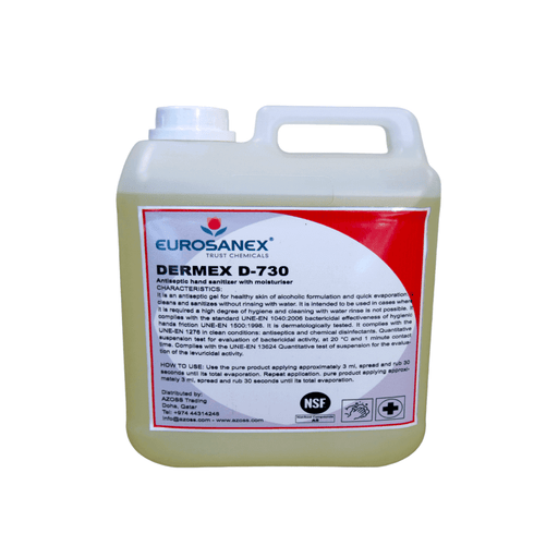 Azoss - Dermex D730, It cleans and sanitizes without rinsing with water. It is intended to be used in cases where it is required a high degree of hygiene and cleaning with water rinse is not possible shop online in Qatar