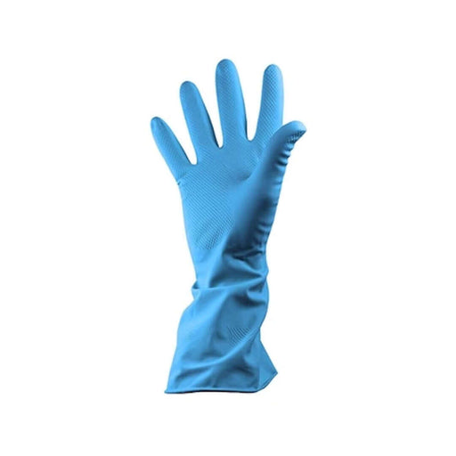 Latex rubber re-usable gloves - blue, chemical, resistance, textured palm and fingers enhance grip