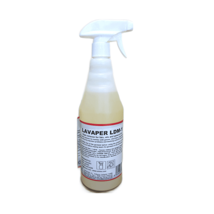 Azoss LAVAPER LDM-1 is a grease stain remover specifically formulated to remove stains from fat, chocolate, mineral oils, lipsticks, bitumen, sweat and dirt in general, helping to reduce costs and improving the efficiency your wash