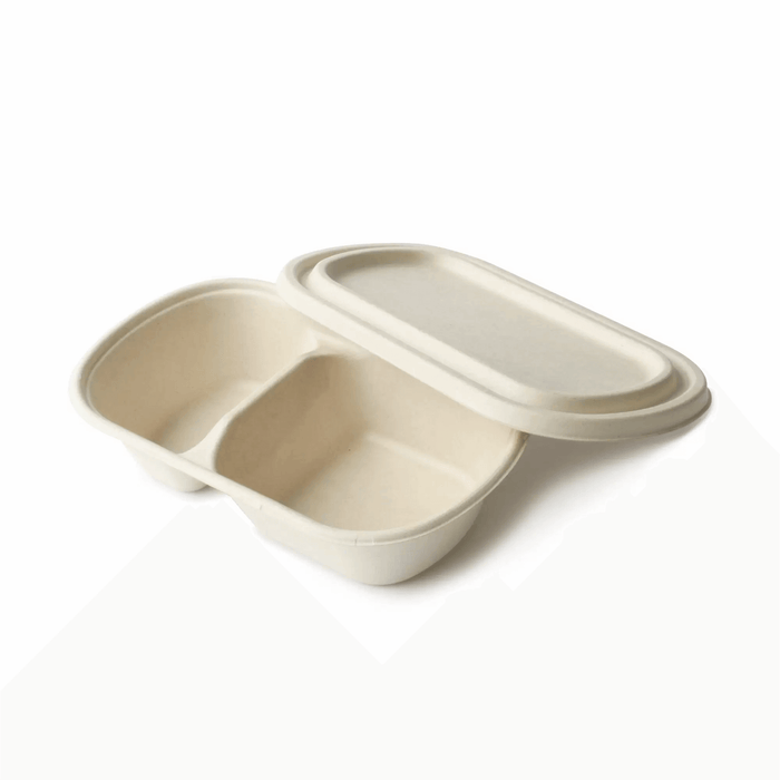 Azoss Eco-Friendly Sugarcane Food Container (2 Compartment) 900ml