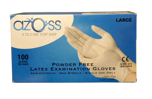 Azoss Latex Powder Free Gloves Large - Latex gloves offer flexibility, elasticity, dexterity, tactile sensitivity, comfort, and fit. They have good mechanical resistance and successfully form a barrier to bodily fluid and other infectious substances, Shop Online in Qatar